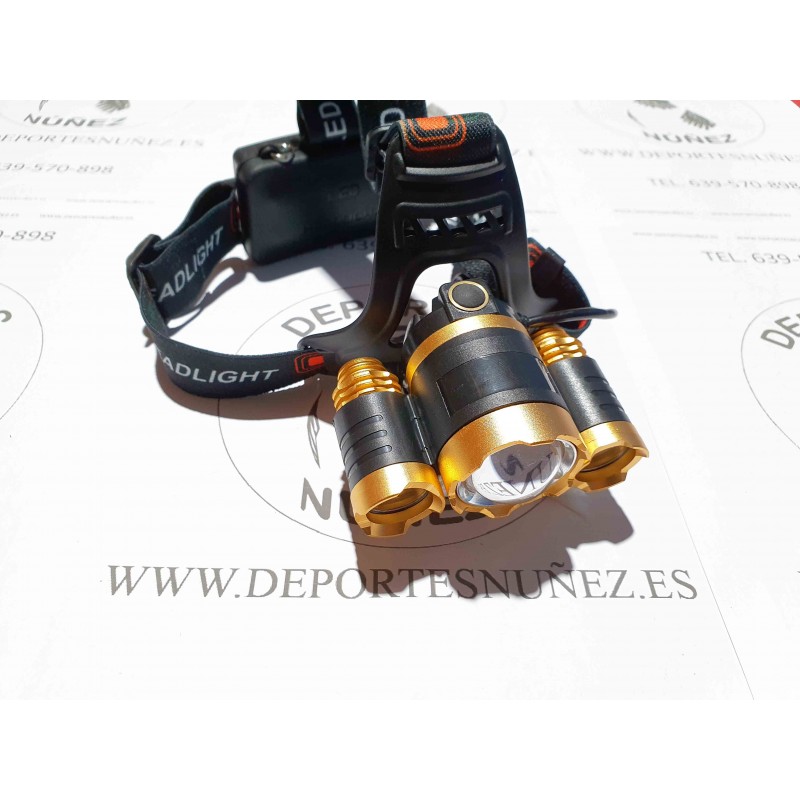 LINTERNA DE CABEZA 3 FOCOS CON ZOOM. 5000 LUMENS